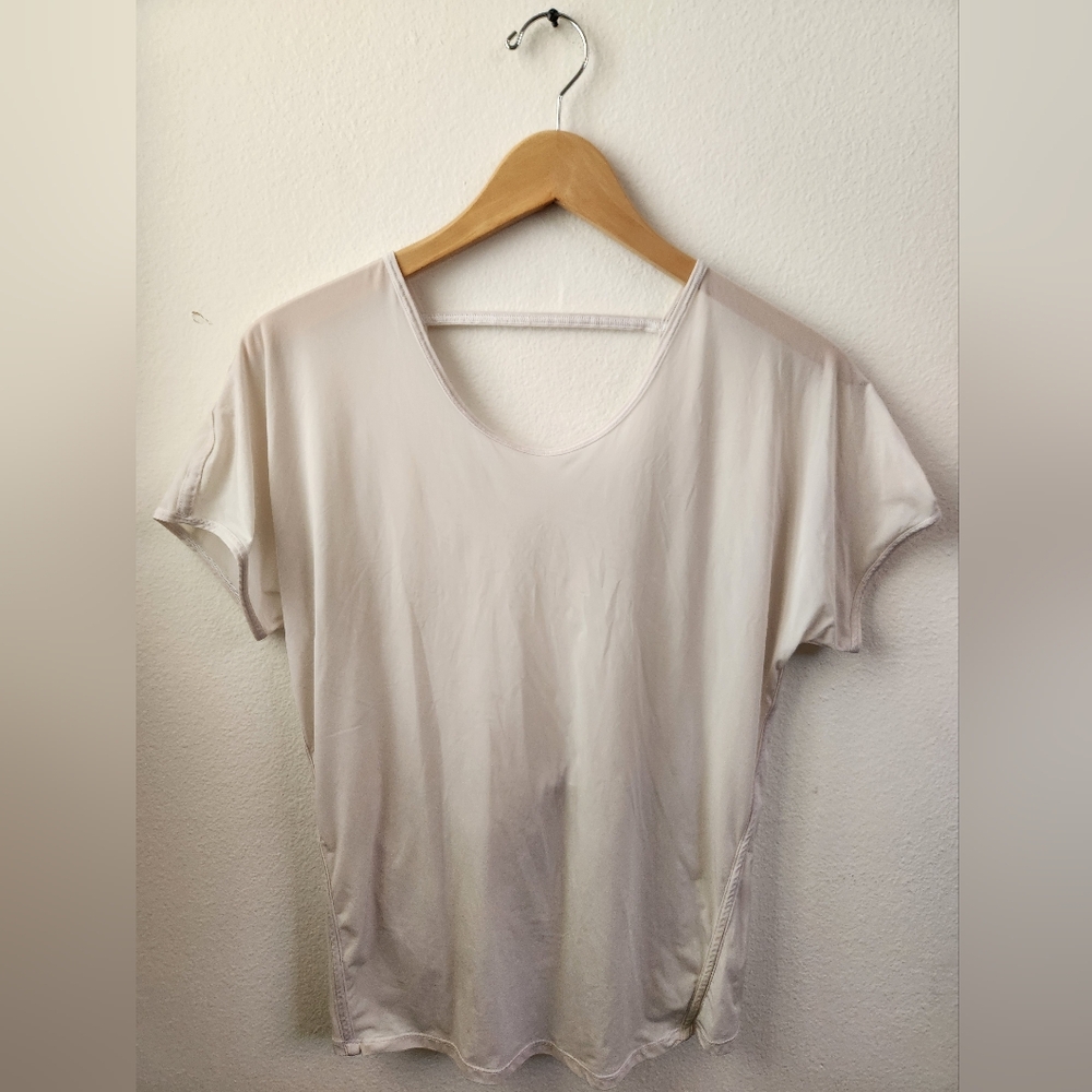 Lululemon Women's‎ Short Sleeve Top Open Twist Back Lightweight White Semi Sheer